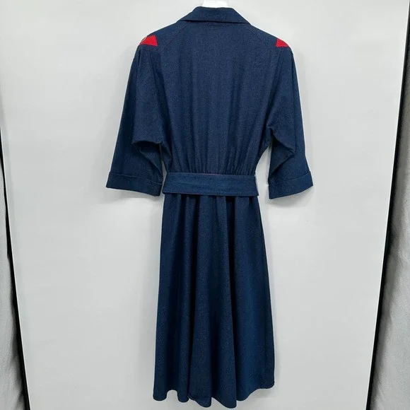 Vintage Denim Midi Dress‎ Medium Pockets Western Cottagecore Rodeo Prairie USA - Picture 7 of 11